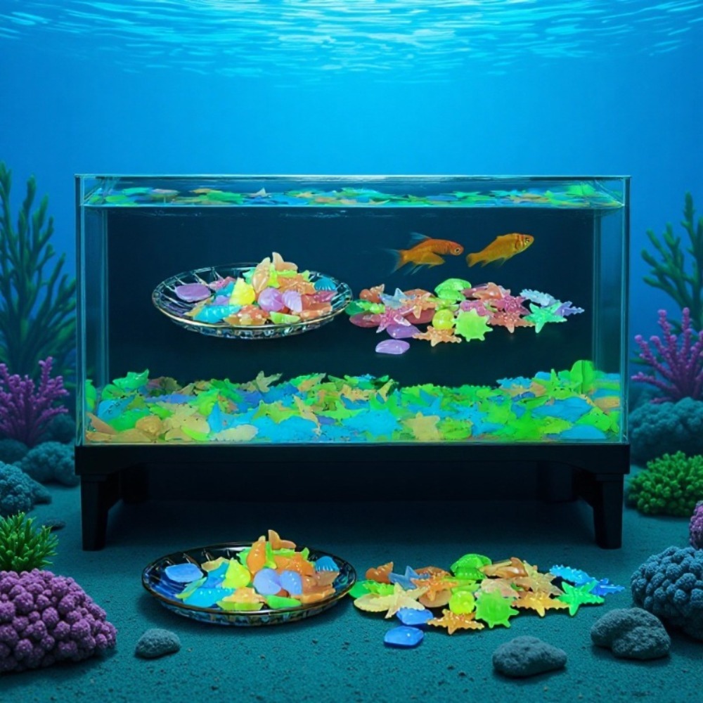 Aquarium Plant Design - Leuchtende Ozeansteine, fluoreszierende Muscheln, bunte Seesterne