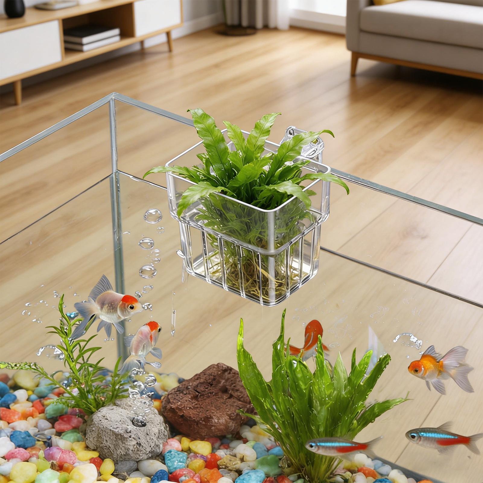 Aquarium Plant Rings - Transparenter Hängbarer Aquarium-Pflanzenhalter für Fischbecken Hydroponisches